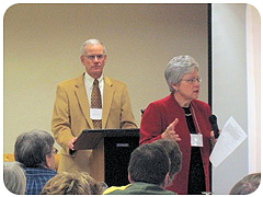 Kenosha County Court Commissioner John Plous and Judge Barbara A. Kluka discuss strategies for effectively managing cases involving self-represented litigants at the Joint Wisconsin Family Court Commissioner and Wisconsin Association of Judicial Court Commissioner Conference on May 1 in Wausau.