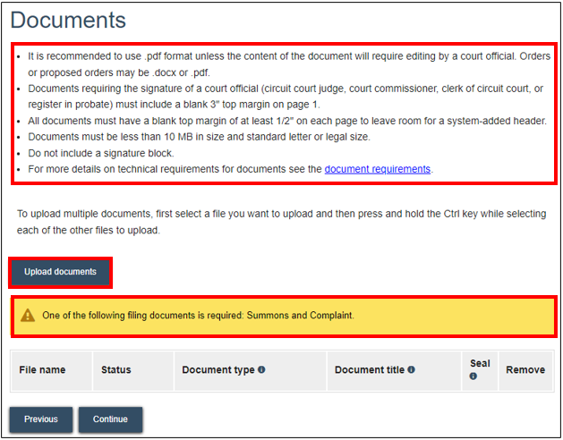 New Case filing requirements